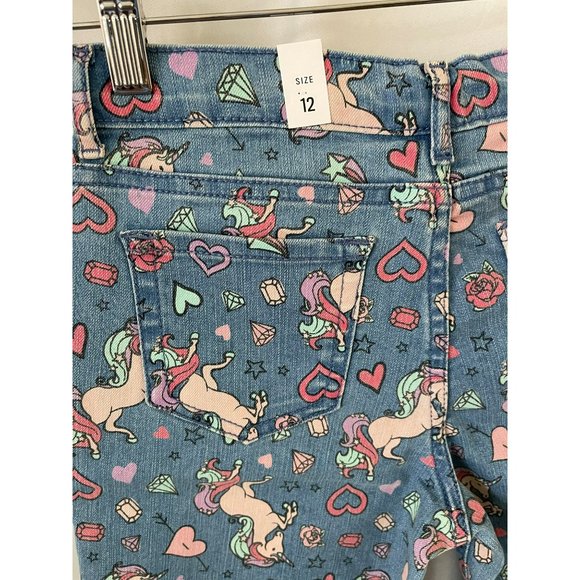 Place Girls Medium Wash Colorful Unicorn Graffiti Print Denim Jean Shorts - Picture 7 of 9